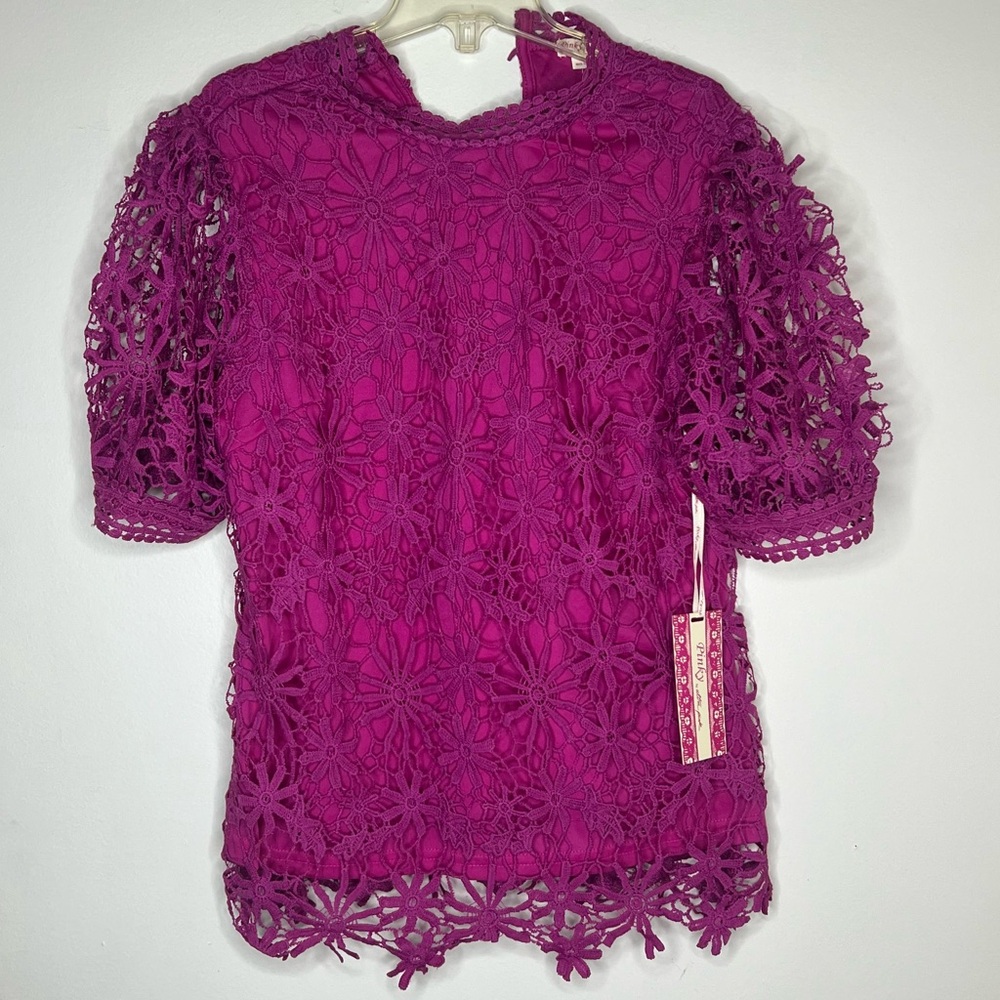 Pinky by Ultra Pink Lace fuchsia short sleeve Top